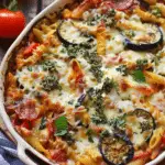 Baked Penne with Cottage Cheese, Eggplant, and Salami