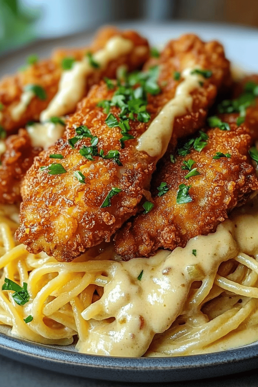 Crispy Chicken with Creamy Pasta