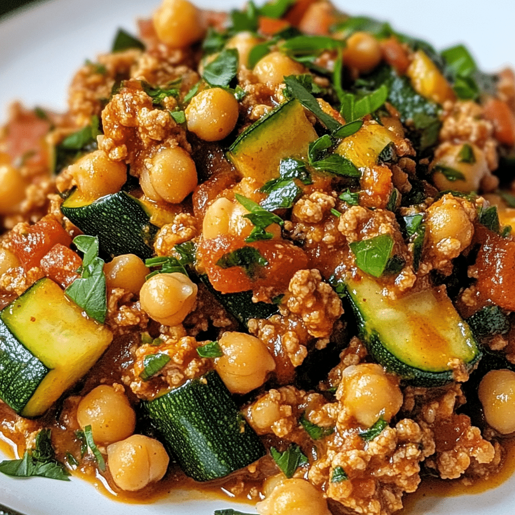 Ground Turkey Zucchini Chickpea Skillet