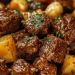 Slow Cooker Garlic Butter Beef Bites & Potatoes