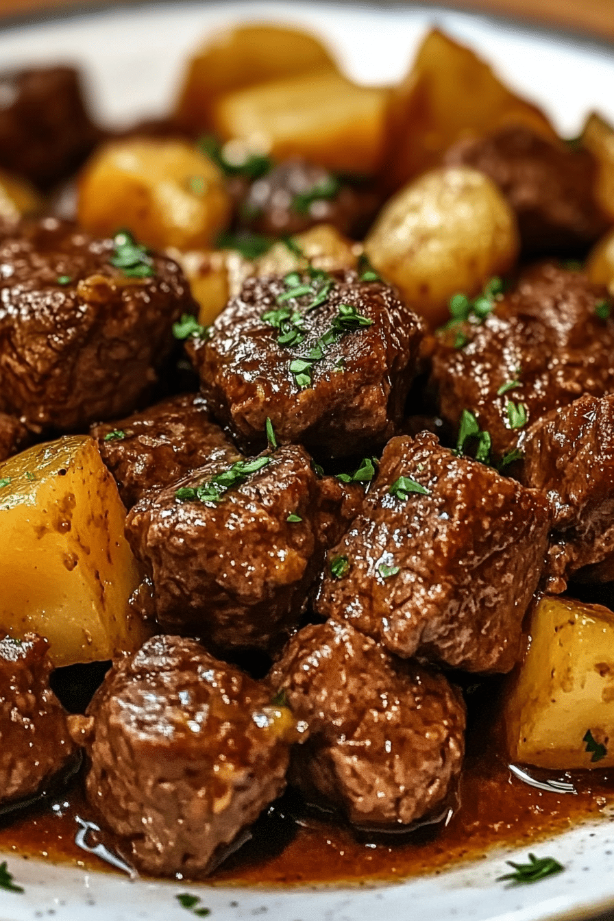 Slow Cooker Garlic Butter Beef Bites & Potatoes