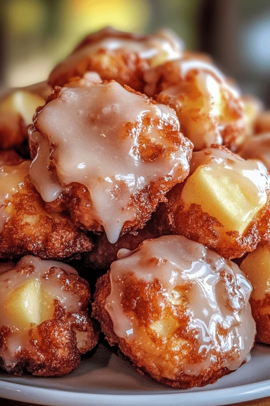 Soft Cinnamon Apple Fritters with Vanilla Glaze