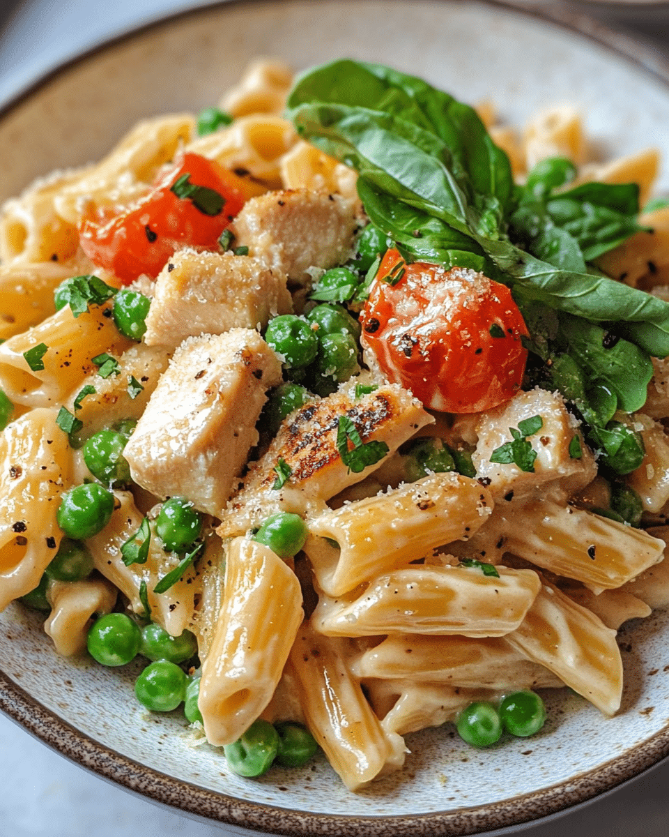 Creamy Chicken and Pea Carbonara Pasta