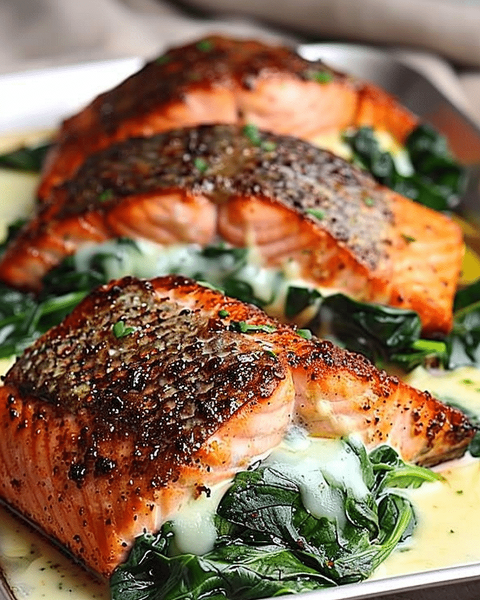 Blackened Salmon Stuffed with Spinach and Parmesan Cheese