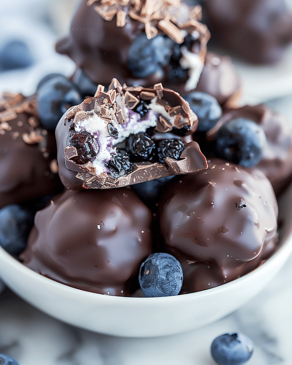 Frozen Chocolate-Dipped Blueberry Cottage Cheese Clusters