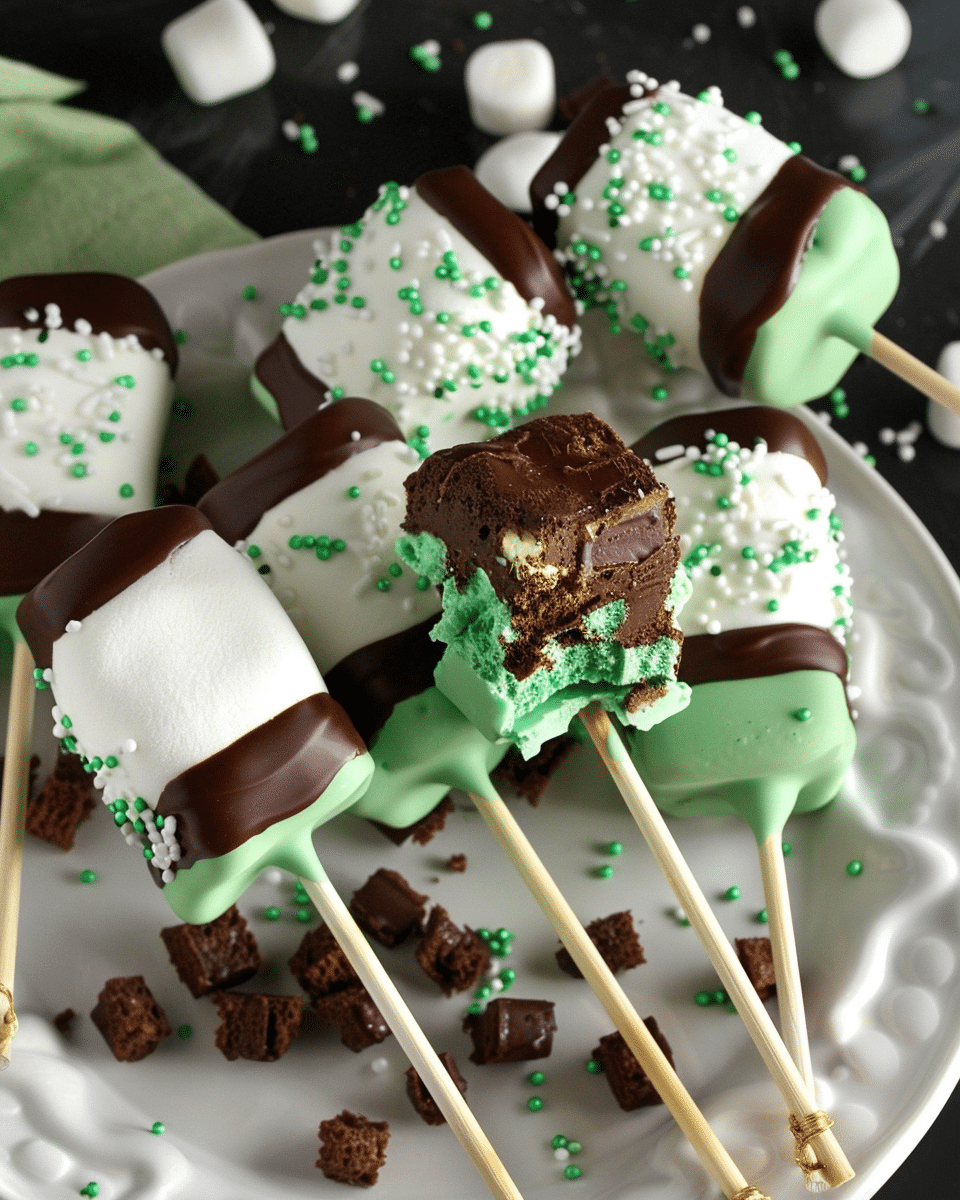 Grasshopper Marshmallow Pops