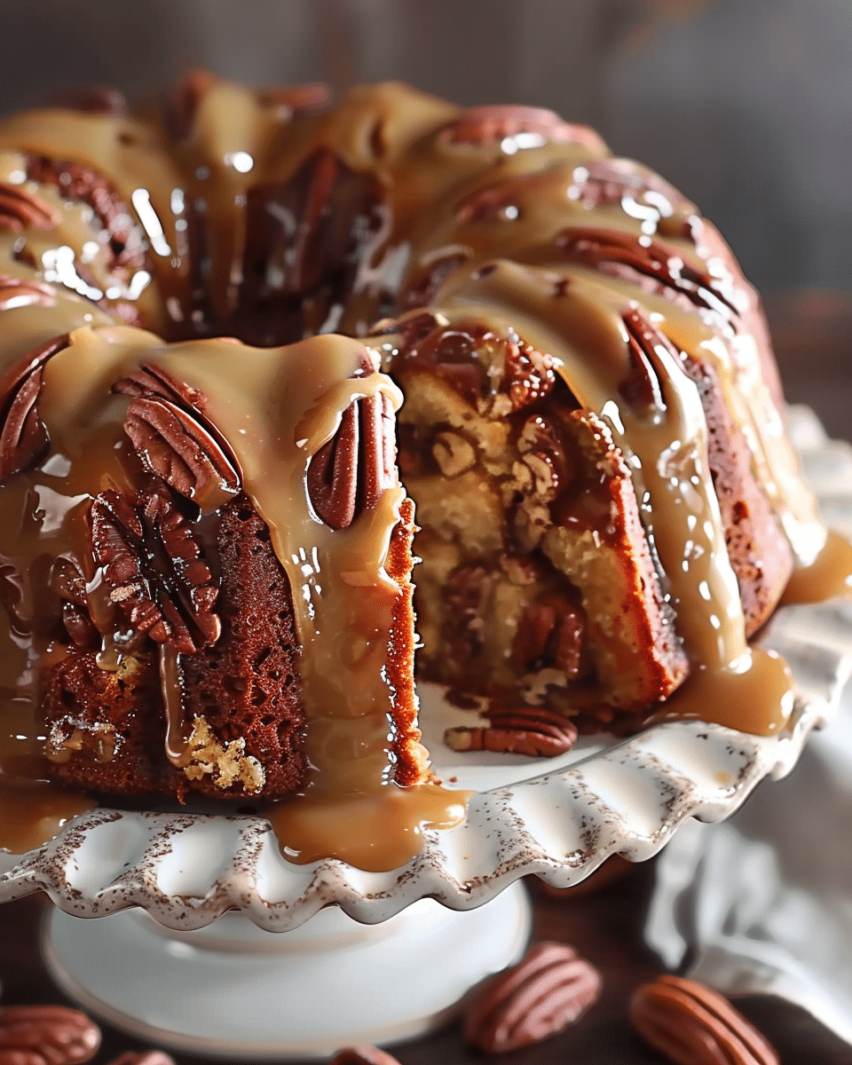 Apple Pecan Cake With Caramel Glaze