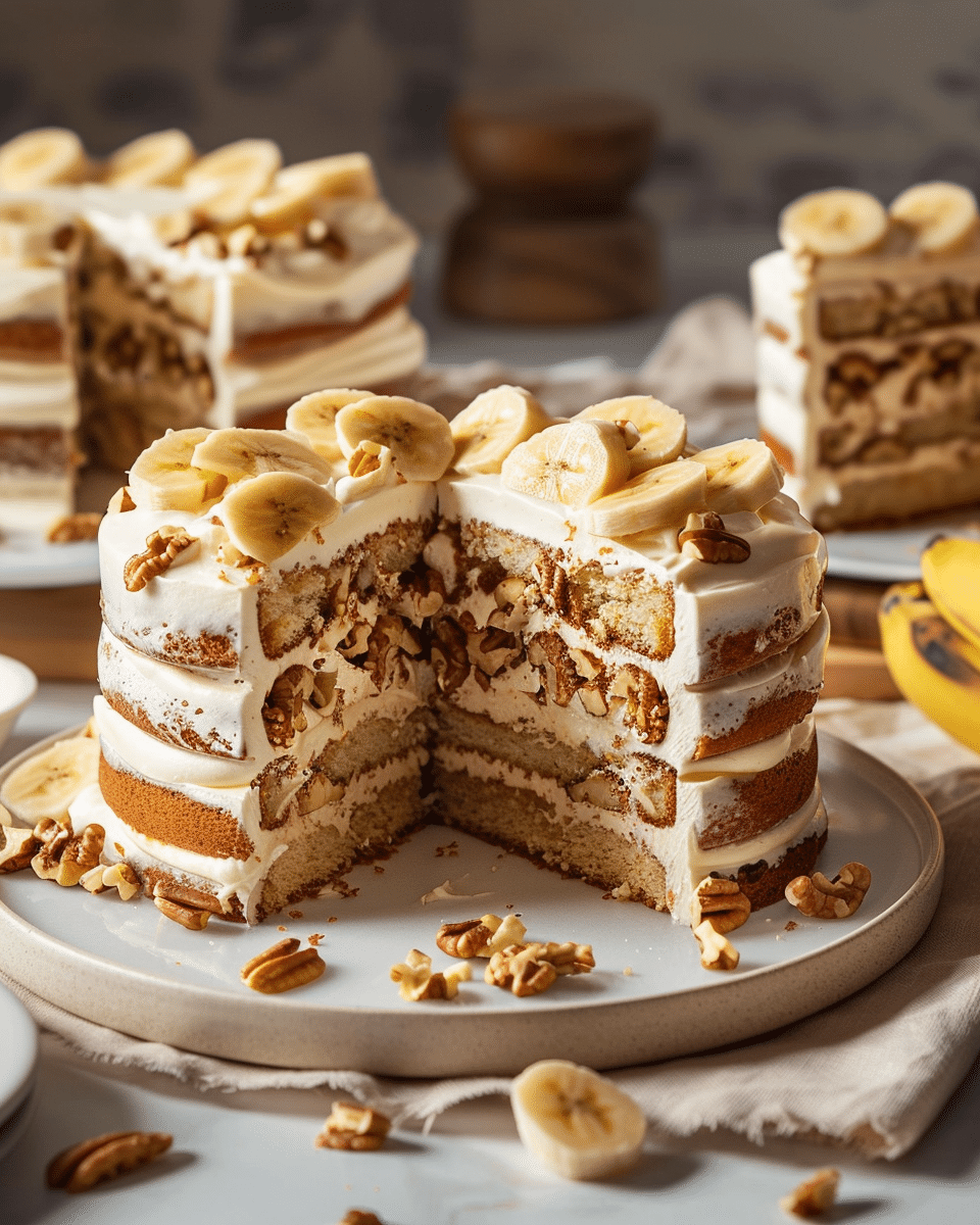 Heavenly Banana Walnut Cream Cake