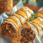 Cheesy Ground Beef Delight Wrap with Creamy Sauce
