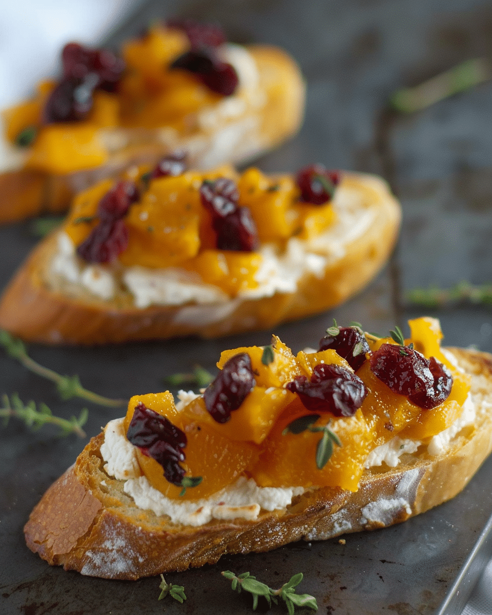 Butternut Squash, Cranberry, and Goat Cheese Crostini