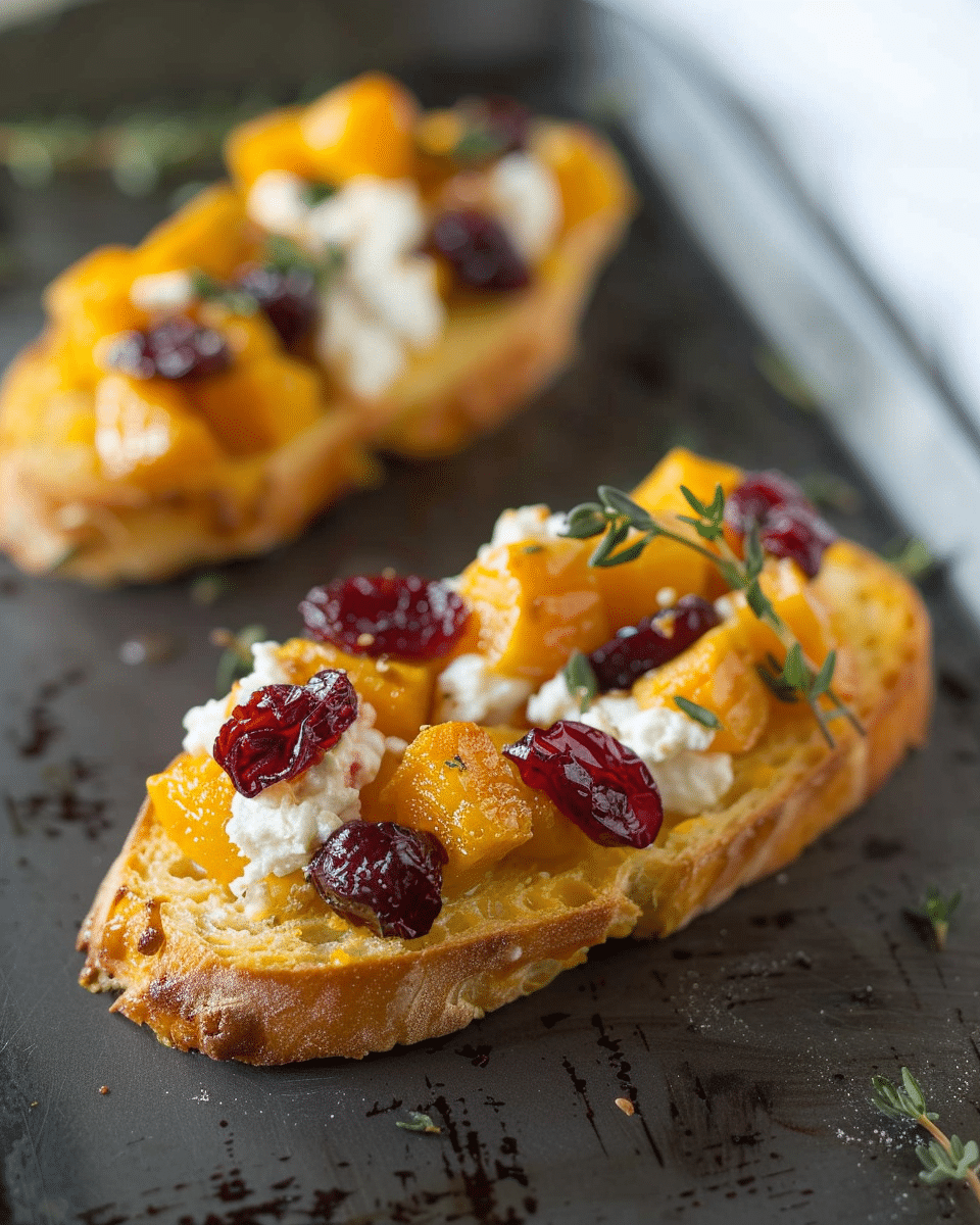 Butternut Squash, Cranberry, and Goat Cheese Crostini