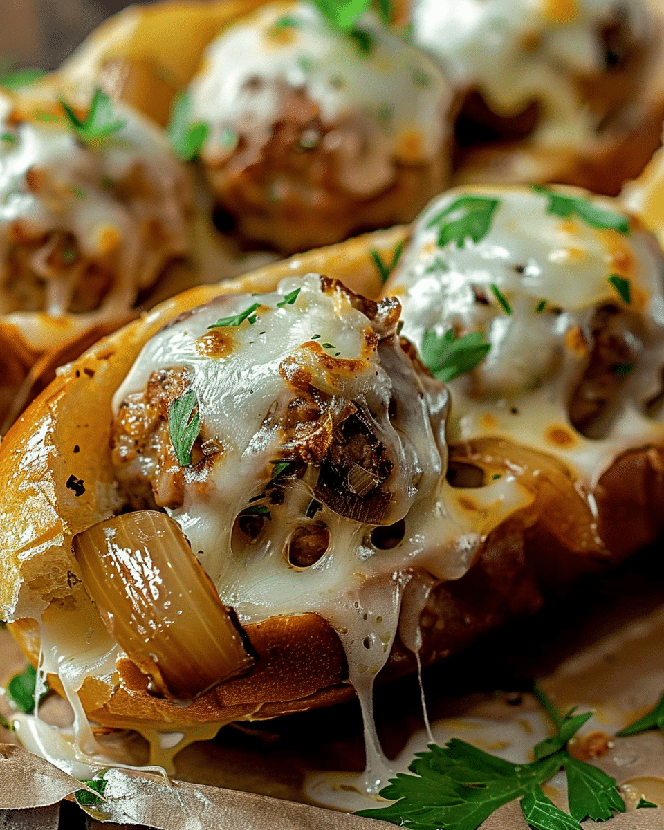 Cheesy French Onion Meatball Subs