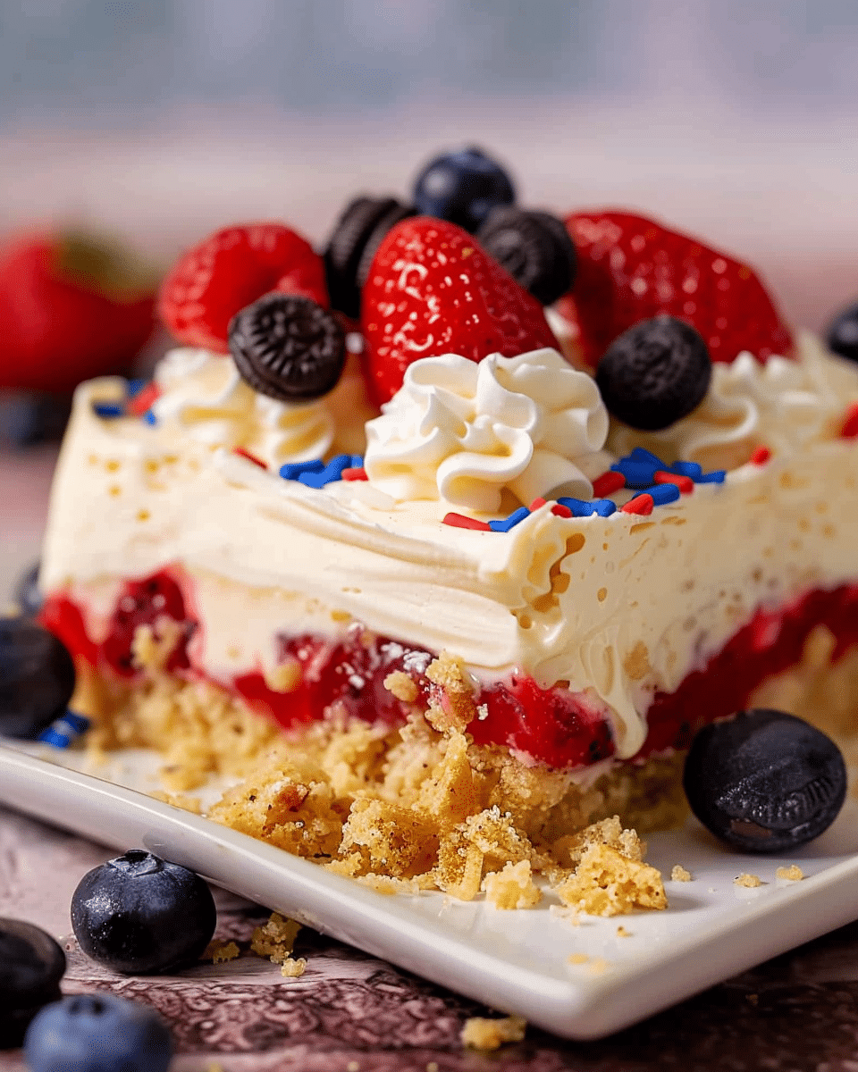 4th of July Layered Pudding Dessert with Golden Oreos
