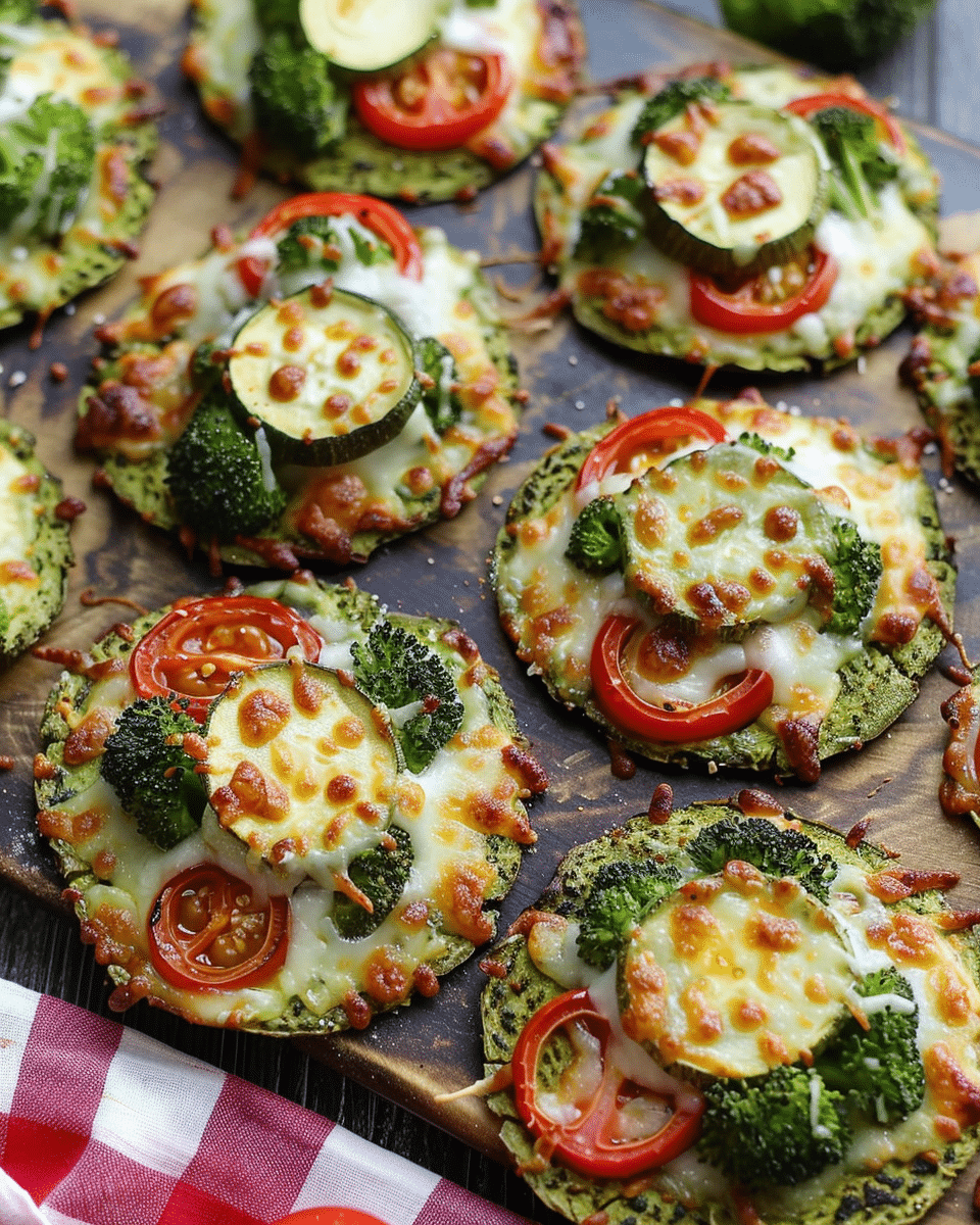 Mini Veggie Pizzas with Broccoli Crust