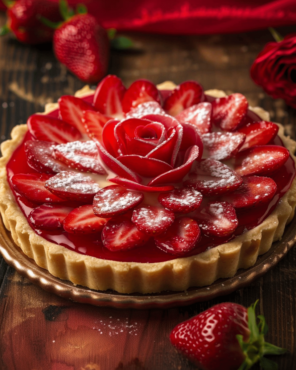 Strawberry Rose Tart with Custard Cream