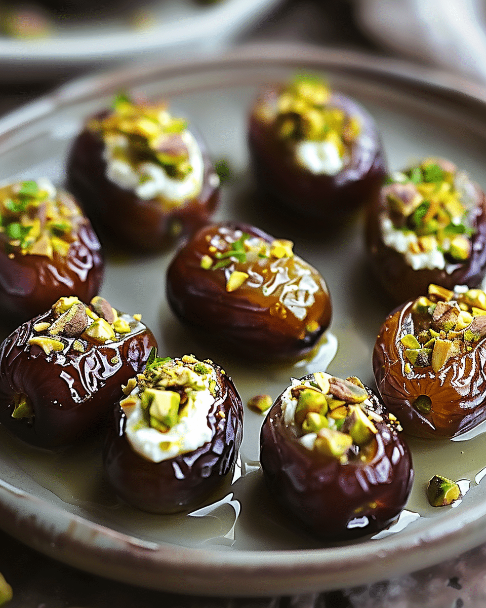 Honey Pistachio Ricotta Stuffed Dates