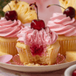 Pineapple Cupcakes with Cherry Frosting