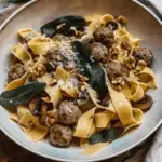 Winter Pasta with Mushrooms, Sausage Meatballs, Walnuts & Crispy Sage: A Cozy, Flavorful Dish